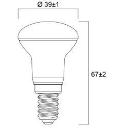 Sylvania LED R39 Reflector Bulb 2.9W=25W 120° SES/E14 Daylight 6500K (non-dim) -Philips Shop 0 0 0 0029202 0029203 0029204 line drawing 1