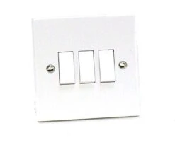 Light Switch White Rocker Standard Square 3 Gang 10 AMP 2 Way