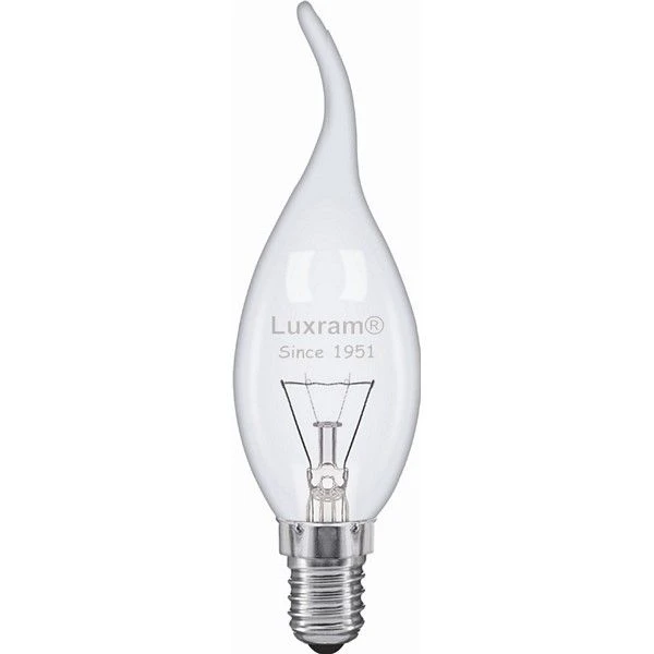 Luxram 25W 240V SES E14 Clear Flame Bent Tip Candelux 3 Luxram 25W 240V SES E14 Clear Flame Bent Tip Candelux