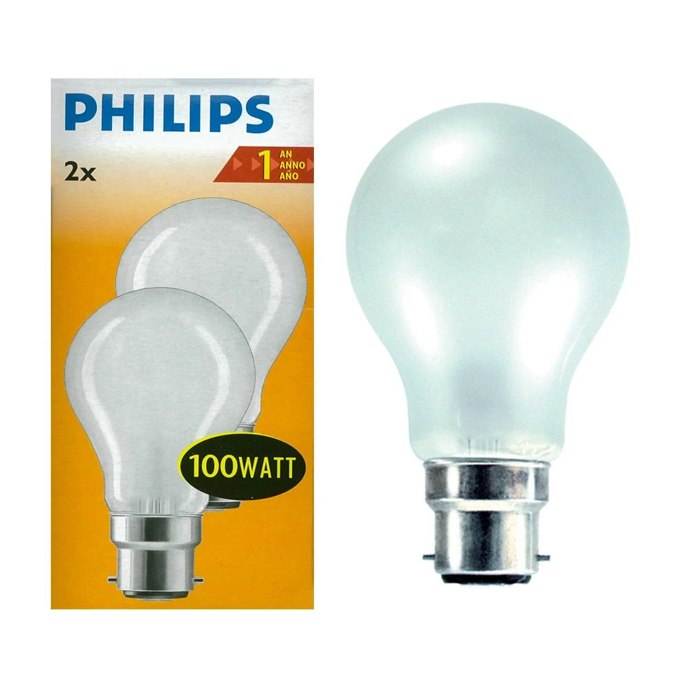 Philips 100W 240V BC/B22 Dimmable GLS Opal Light Bulbs Twin Pack 3 Philips 100W 240V BC/B22 Dimmable GLS Opal Light Bulbs Twin Pack