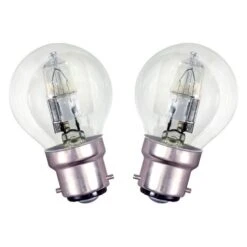 2x Halogen Round Golf Ball 46W = 56W 230V BC B22 Energy Saver, Warm White, Dimmable