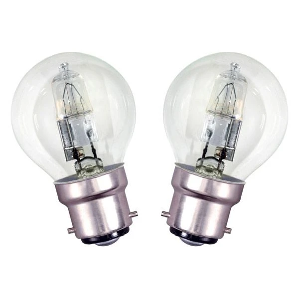 2x Halogen Round Golf Ball 46W = 56W 230V BC B22 Energy Saver, Warm White, Dimmable 3 2x Halogen Round Golf Ball 46W = 56W 230V BC B22 Energy Saver, Warm White, Dimmable