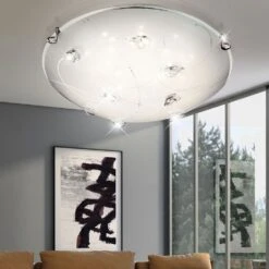 GLOBO Lighting 40427 Flush 3100k Warm White Crystal Design Over Opal Shade