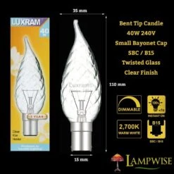 Luxram 40w 240v SBC B15 Clear Candelux Flame Bent Tip Twisted Candle Light Bulb 5 Luxram 40w 240v SBC B15 Clear Candelux Flame Bent Tip Twisted Candle Light Bulb -Philips Shop 4 4 0 40w sbc twisted clear bent tip 1