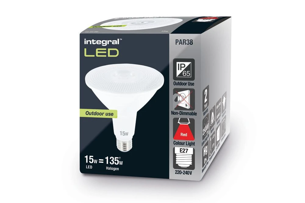 Integral LED PAR38 Red 15W = 135W ES/E27 Outdoor Spot Lamp (non-dim) 8 Integral LED PAR38 Red 15W = 135W ES/E27 Outdoor Spot Lamp (non-dim) - Image 6