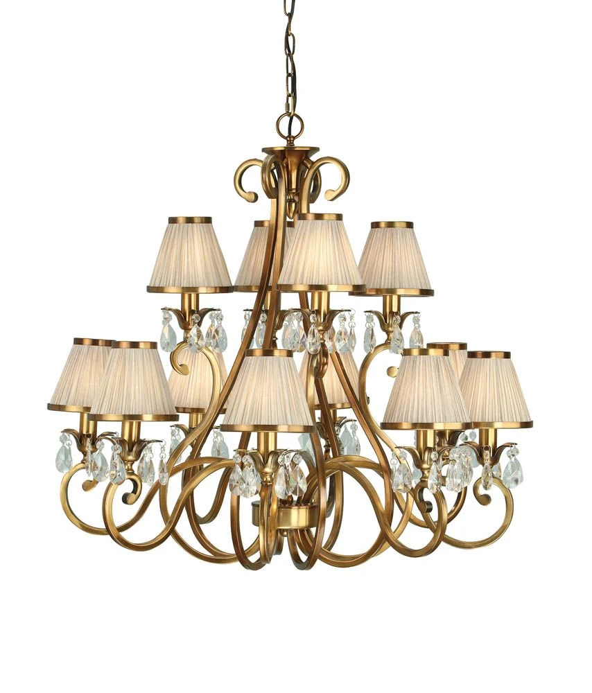 Interiors 1900 UL1PBSH-UL1P12B New Classics Oksana Antique Brass 12Lt Pendant & Beige Shades 4 Interiors 1900 UL1PBSH-UL1P12B New Classics Oksana Antique Brass 12Lt Pendant & Beige Shades - Image 2