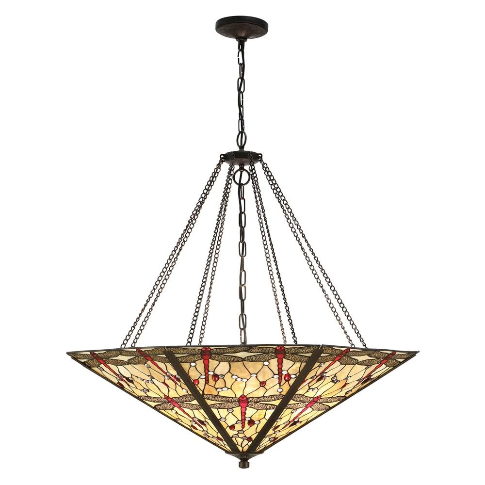 Interiors 1900 T056MEGA-SUMEGA Tiffany Dragonfly Beige Mega Panel Inverted 8Lt Pendant 4 Interiors 1900 T056MEGA-SUMEGA Tiffany Dragonfly Beige Mega Panel Inverted 8Lt Pendant - Image 2