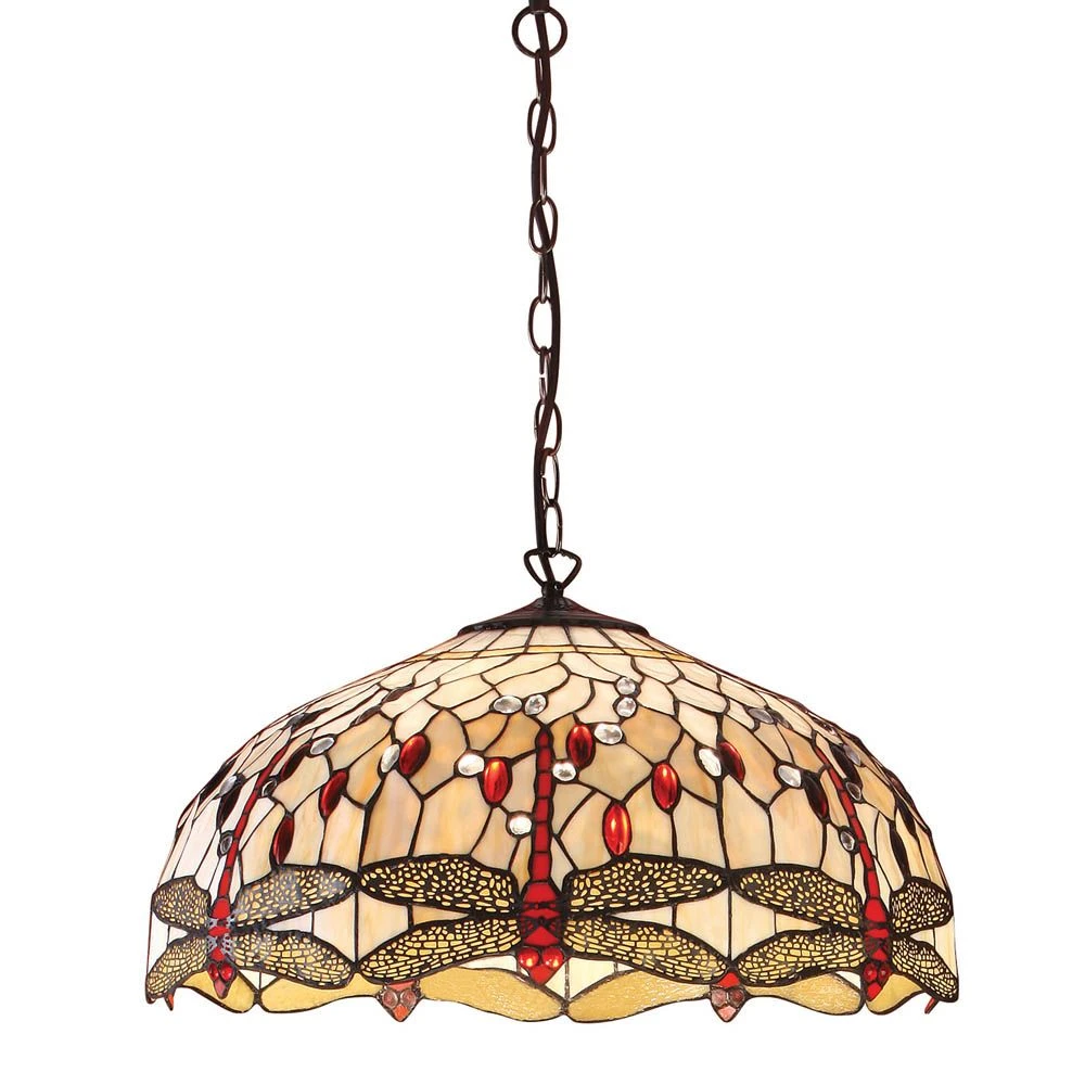 Interiors 1900 T056SH50-SU02/3 Tiffany Dragonfly Beige Large 3Lt Pendant 4 Interiors 1900 T056SH50-SU02/3 Tiffany Dragonfly Beige Large 3Lt Pendant - Image 2