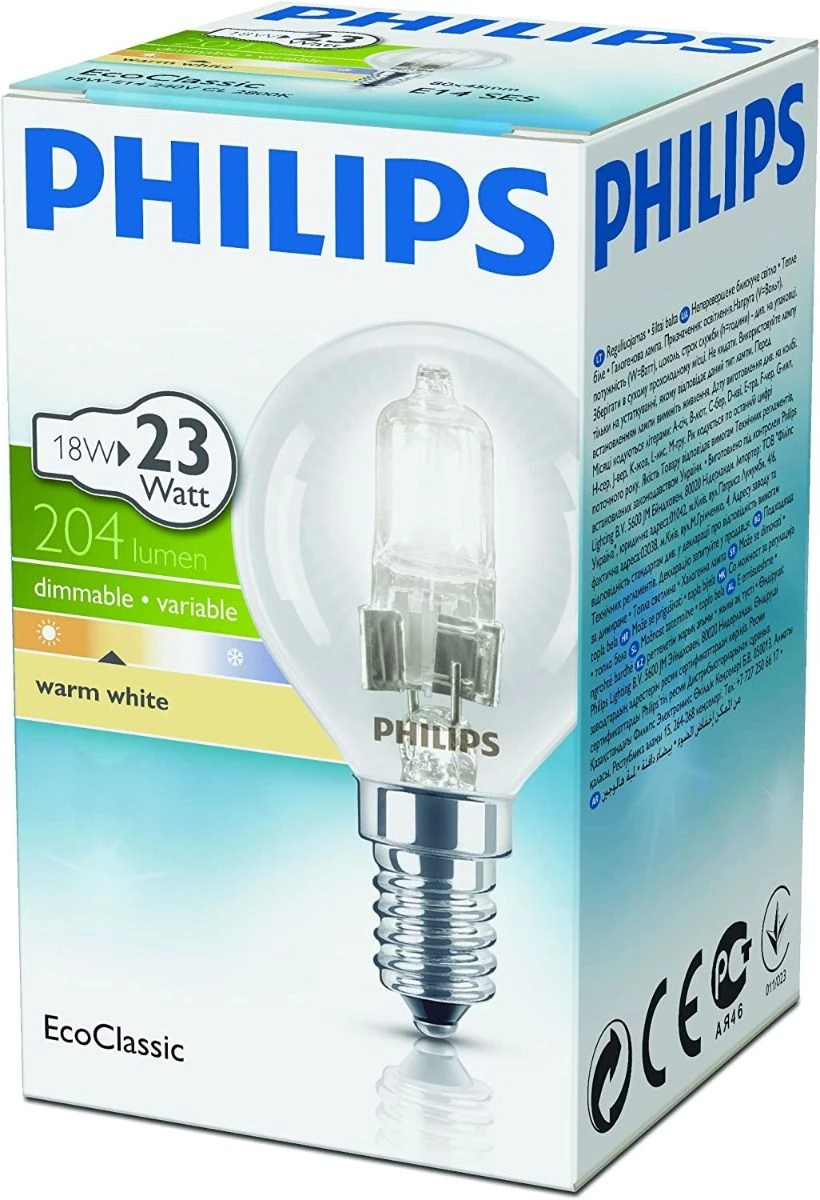 Philips 18W = 23W SES/E14 Energy Saver Halogen Round Clear Golf Ball 4 Philips 18W = 23W SES/E14 Energy Saver Halogen Round Clear Golf Ball - Image 2