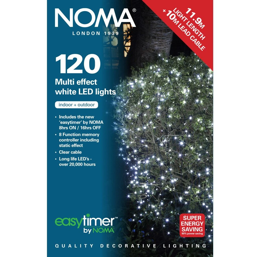 NOMA 11.9m 120 LED Multi Function Cool White With Clear Cable Light Set 3 NOMA 11.9m 120 LED Multi Function Cool White With Clear Cable Light Set