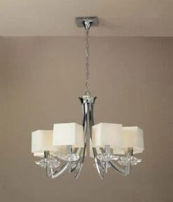 Mantra M0780/CS Akira Pendant 8 Light E14, Polished Chrome With Cream Shades