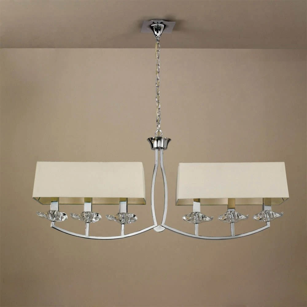 Mantra M0781/CS Akira Pendant 2 Arm 6 Light E14, Polished Chrome With Cream Shades 3 Mantra M0781/CS Akira Pendant 2 Arm 6 Light E14, Polished Chrome With Cream Shades