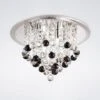 Diyas IL30009BL Atla Polished Chrome / Acrylic Trim / Crystal 6 Light Flush Ceiling Light Supplied With 25 Additional Black Crystal Spheres