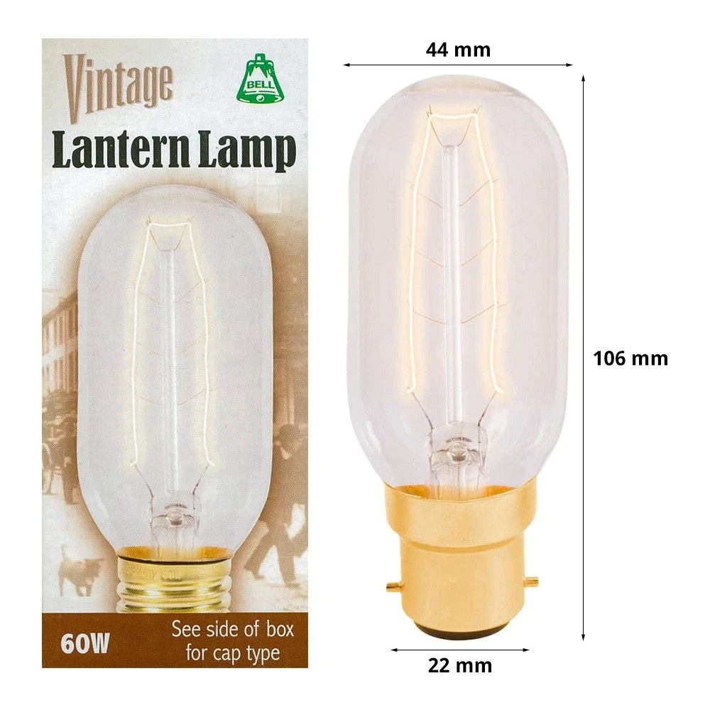 BELL 01491 Vintage Style Tubular Lantern Bulb 60W 250V BC B22 Warm White 2700K Clear 3 BELL 01491 Vintage Style Tubular Lantern Bulb 60W 250V BC B22 Warm White 2700K Clear