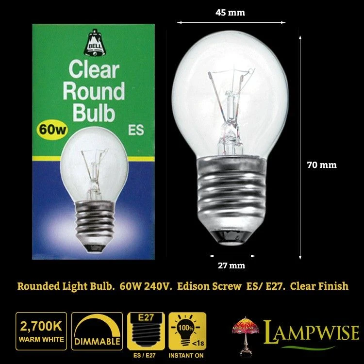 BELL 01870 - 60W 240V ES E27 Warm White Golf Ball 45mm Clear Round Bulb 4 BELL 01870 - 60W 240V ES E27 Warm White Golf Ball 45mm Clear Round Bulb - Image 2