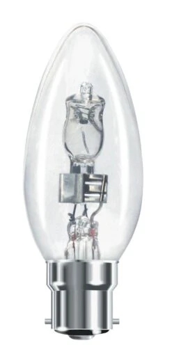 42W 240V BC B22d Halogen 35mm Clear Candle, Warm White 2700K