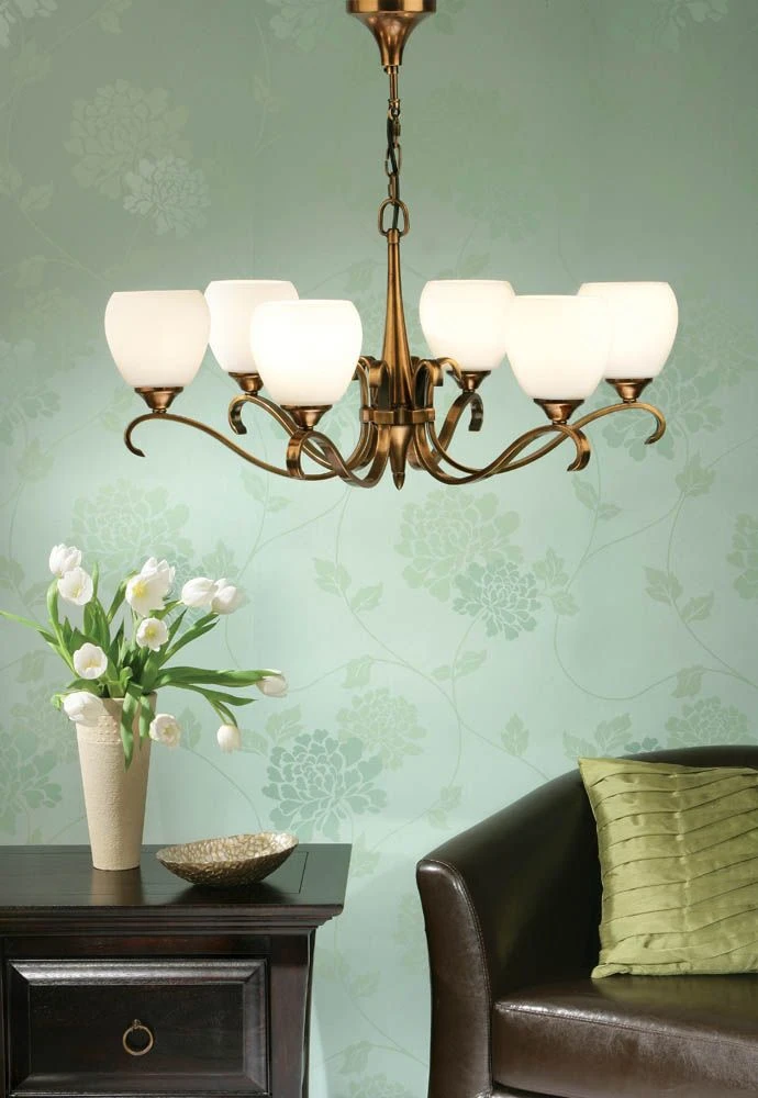 Interiors 1900 GL9M-CA6P6B New Classics Columbia Brass 6Lt Pendant & Opal Glass 3 Interiors 1900 GL9M-CA6P6B New Classics Columbia Brass 6Lt Pendant & Opal Glass