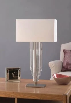 Interiors 1900 LX127SHW-LX127BS New Classics Crystal Cascade Table Lamp & Cream Shade