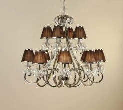 Interiors 1900 UL1PNSHC-UL1P12N New Classics Oksana Nickel 12Lt Pendant & Chocolate Shades