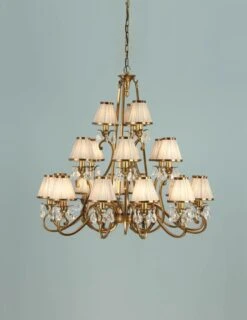 Interiors 1900 UL1PBSH-UL1P21B New Classics Oksana Antique Brass 21Lt Pendant & Beige Shades