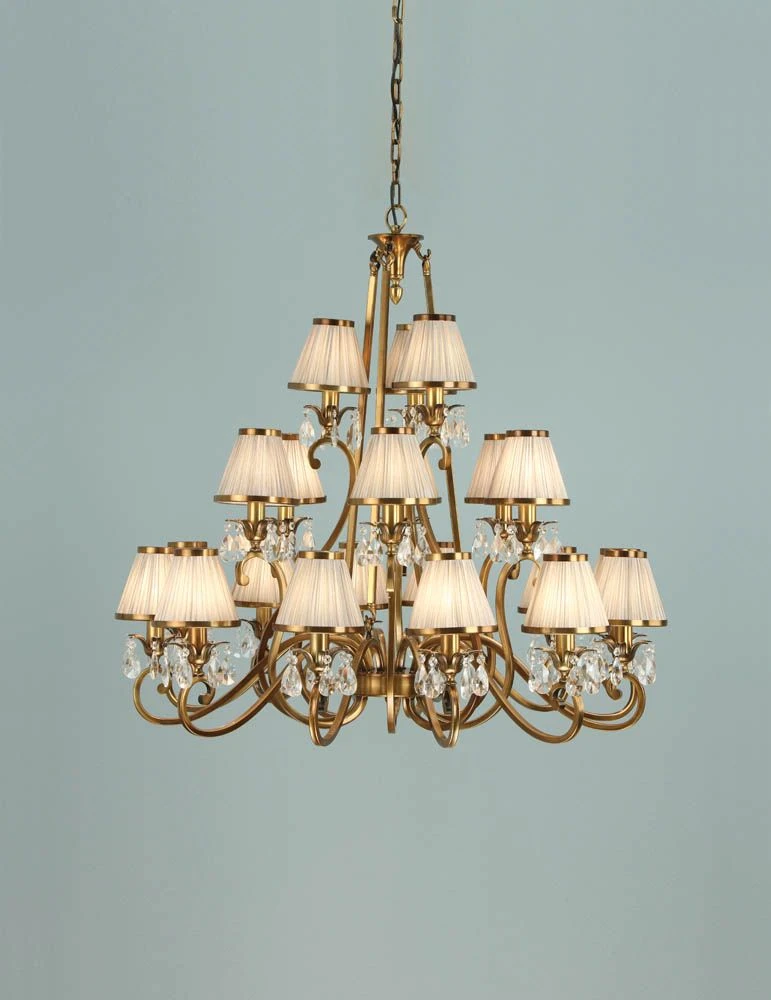 Interiors 1900 UL1PBSH-UL1P21B New Classics Oksana Antique Brass 21Lt Pendant & Beige Shades 3 Interiors 1900 UL1PBSH-UL1P21B New Classics Oksana Antique Brass 21Lt Pendant & Beige Shades