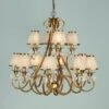 Interiors 1900 UL1PBSH-UL1P12B New Classics Oksana Antique Brass 12Lt Pendant & Beige Shades