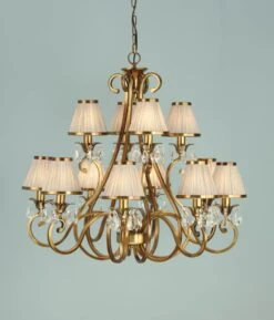 Interiors 1900 UL1PBSH-UL1P12B New Classics Oksana Antique Brass 12Lt Pendant & Beige Shades