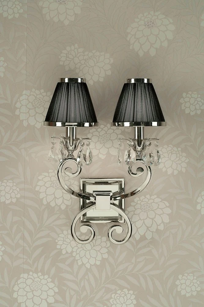 Interiors 1900 UL1PNSHB-UL1W2N New Classics Oksana Nickel Twin Wall Light & Black Shades 3 Interiors 1900 UL1PNSHB-UL1W2N New Classics Oksana Nickel Twin Wall Light & Black Shades