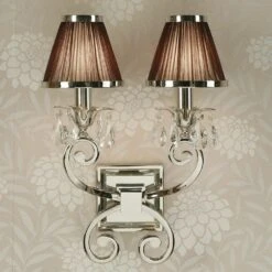 Interiors 1900 UL1PNSHC-UL1W2N New Classics Oksana Nickel Twin Wall Light & Chocolate Shades