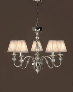 Interiors 1900 CA1SHN-LX124P5N New Classics Polina Nickel 5Lt Pendant & Beige Shades