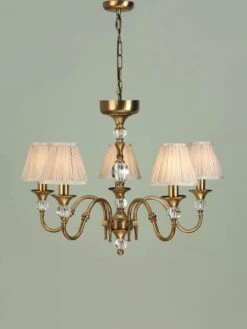 Interiors 1900 CA1SHB-LX124P5B New Classics Polina Antique Brass 5Lt Pendant & Beige Shades