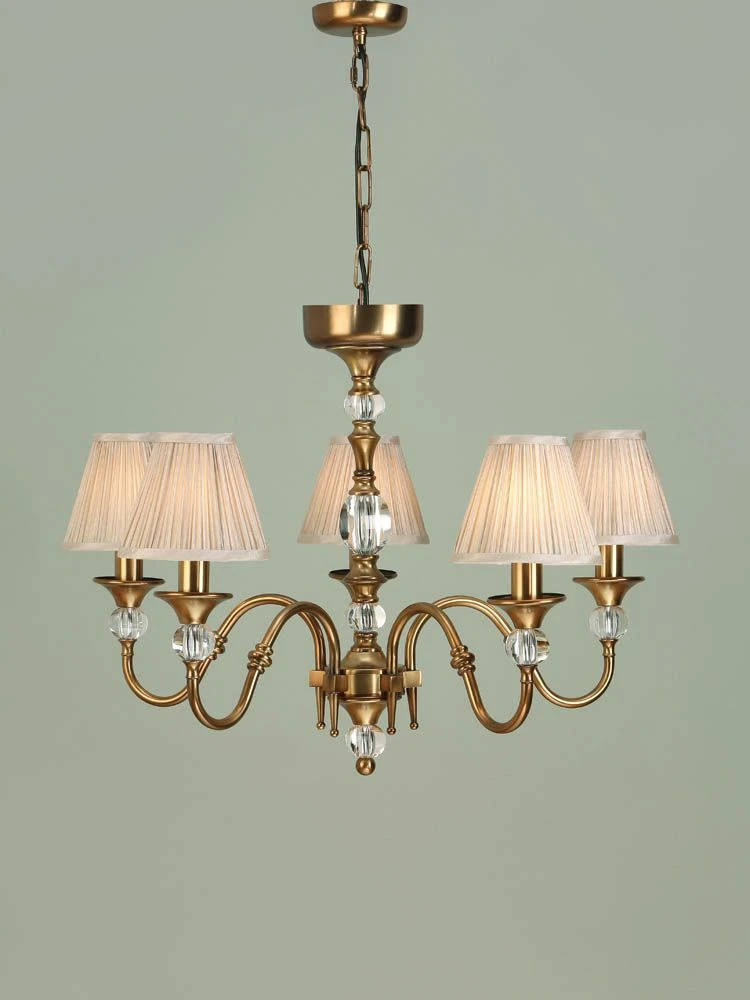 Interiors 1900 CA1SHB-LX124P5B New Classics Polina Antique Brass 5Lt Pendant & Beige Shades 3 Interiors 1900 CA1SHB-LX124P5B New Classics Polina Antique Brass 5Lt Pendant & Beige Shades