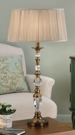 Interiors 1900 LX123SHW-LX124TB New Classics Polina Antique Brass Large Table Lamp & Beige Shade