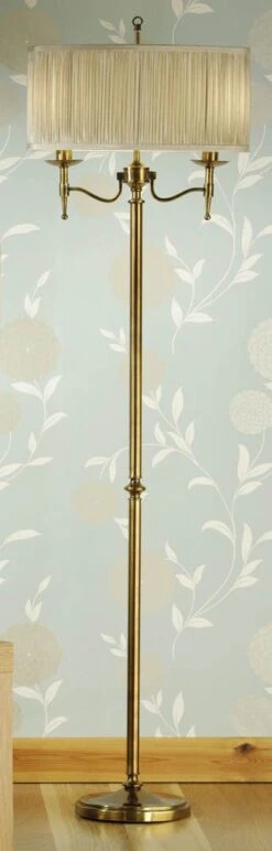 Interiors 1900 CA1FSH-W-CA1FB New Classics Stanford Antique Brass Floor Lamp & Beige Shade