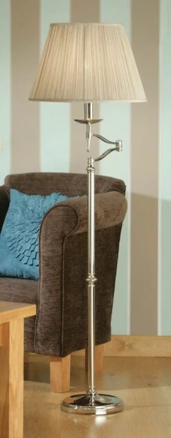 Interiors 1900 CA1FSASH-W-CA1FSAN New Classics Stanford Nickel Swing Arm Floor Lamp & Beige Shade