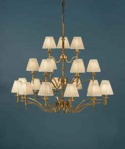 Interiors 1900 CA1SHB-CA1P21B New Classics Stanford Antique Brass 21Lt Pendant & Beige Shades