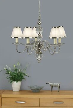 Interiors 1900 UL1PNSHW-CA20P5N New Classics Tilburg Nickel 5Lt Pendant & White Shades