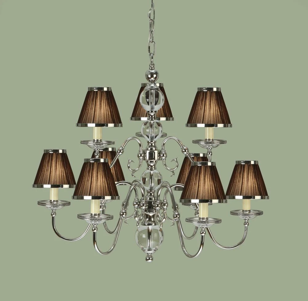 Interiors 1900 UL1PNSHC-CA20P9N New Classics Tilburg Nickel 9Lt Pendant & Chocolate Shades 3 Interiors 1900 UL1PNSHC-CA20P9N New Classics Tilburg Nickel 9Lt Pendant & Chocolate Shades