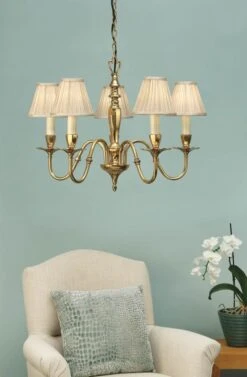 Interiors 1900 CA1SHB-ABY1002P5 Rochamp Asquith 5Lt Pendant & Beige Shades