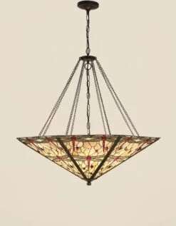 Interiors 1900 T056MEGA-SUMEGA Tiffany Dragonfly Beige Mega Panel Inverted 8Lt Pendant