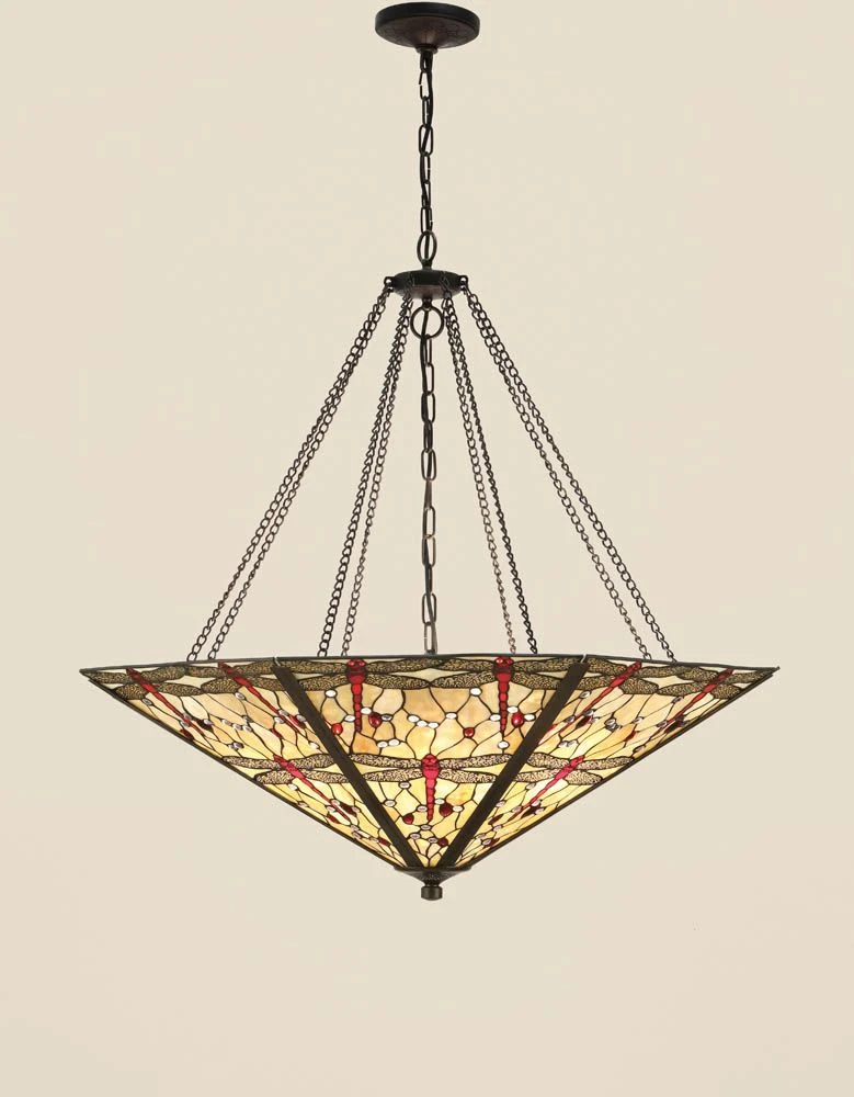 Interiors 1900 T056MEGA-SUMEGA Tiffany Dragonfly Beige Mega Panel Inverted 8Lt Pendant 3 Interiors 1900 T056MEGA-SUMEGA Tiffany Dragonfly Beige Mega Panel Inverted 8Lt Pendant