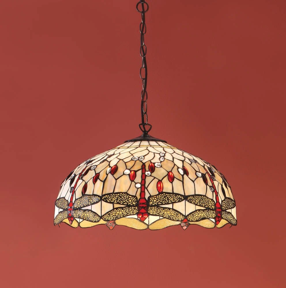 Interiors 1900 T056SH50-SU02/3 Tiffany Dragonfly Beige Large 3Lt Pendant 3 Interiors 1900 T056SH50-SU02/3 Tiffany Dragonfly Beige Large 3Lt Pendant