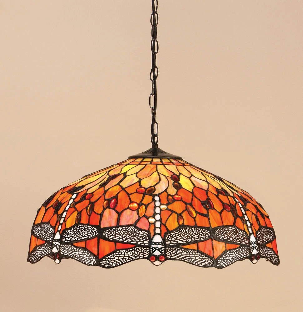 Interiors 1900 T077SH50-SU02/3 Tiffany Dragonfly Flame Large 3Lt Pendant 3 Interiors 1900 T077SH50-SU02/3 Tiffany Dragonfly Flame Large 3Lt Pendant