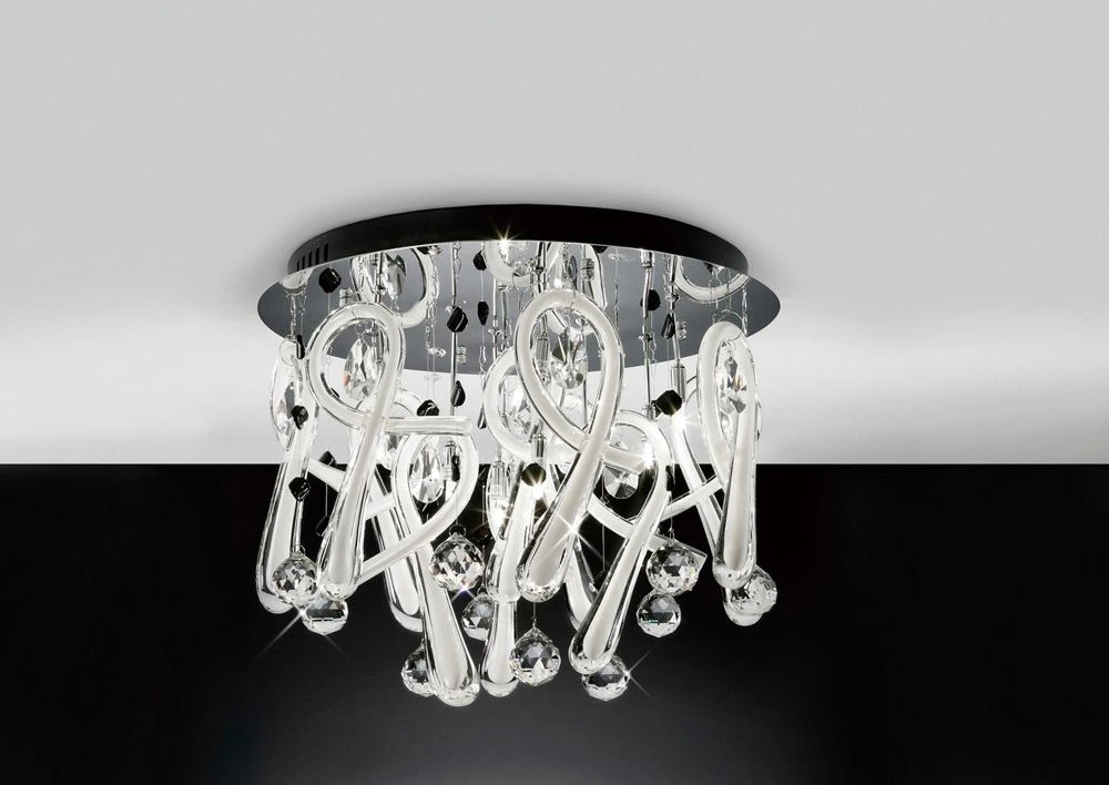 Diyas IL50382 Class Polished Chrome/White Glass/Crystal 10 Light Round Ceiling Light 3 Diyas IL50382 Class Polished Chrome/White Glass/Crystal 10 Light Round Ceiling Light