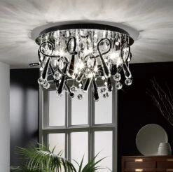 Diyas IL50385 Class Polished Chrome/Black Glass/Crystal 20 Light Round Ceiling Light