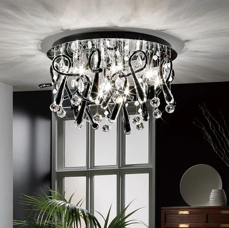 Diyas IL50385 Class Polished Chrome/Black Glass/Crystal 20 Light Round Ceiling Light 3 Diyas IL50385 Class Polished Chrome/Black Glass/Crystal 20 Light Round Ceiling Light
