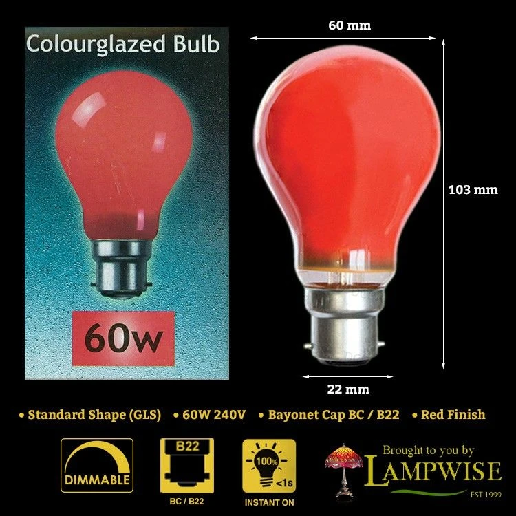 Crompton 60W 240V BC B22 GLS Red Coloured Light Bulb 4 Crompton 60W 240V BC B22 GLS Red Coloured Light Bulb - Image 2