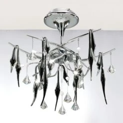 Diyas IL50410 Cygnet Polished Chrome/Black Glass/Crystal 10 Light Ceiling Light