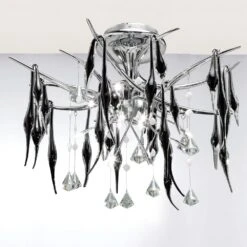 Diyas IL50412 Cygnet Polished Chrome/Black Glass/Crystal 12 Light Pendant Light