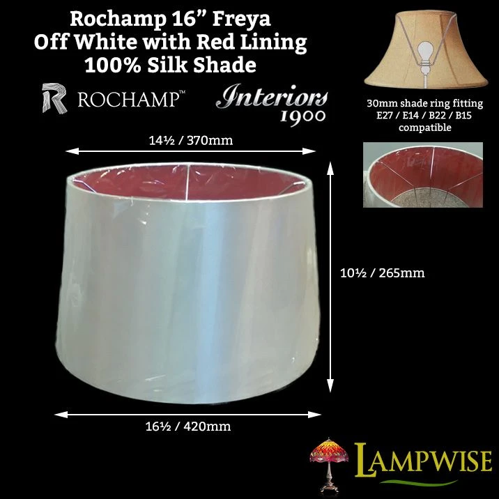 Interiors 1900 Rochamp Freya 16in White With Red Lining Tapered Drum Silk Shade 4 Interiors 1900 Rochamp Freya 16in White With Red Lining Tapered Drum Silk Shade - Image 2